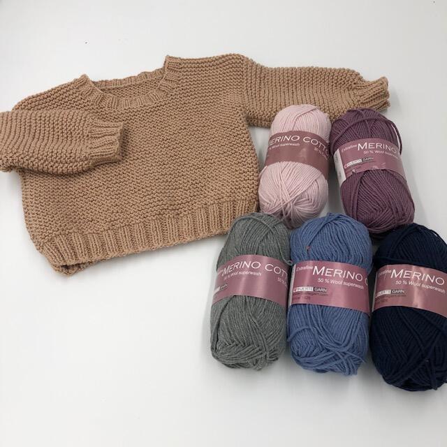 Strikkekits til Easy Peasy sweater til babyer i Merino Cotton