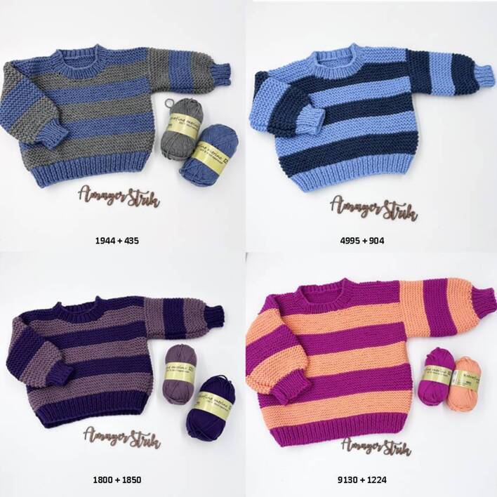 Opskrift til Felix og Fillippa's bredstribet sweater i Extrafine Merino 120