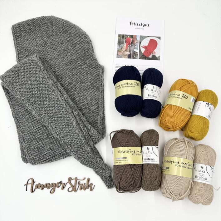 Strikkekits til Sophie Hood i 1 tråd Alva og 1 tråd Extrafine merino 120 (som strikkes sammen)