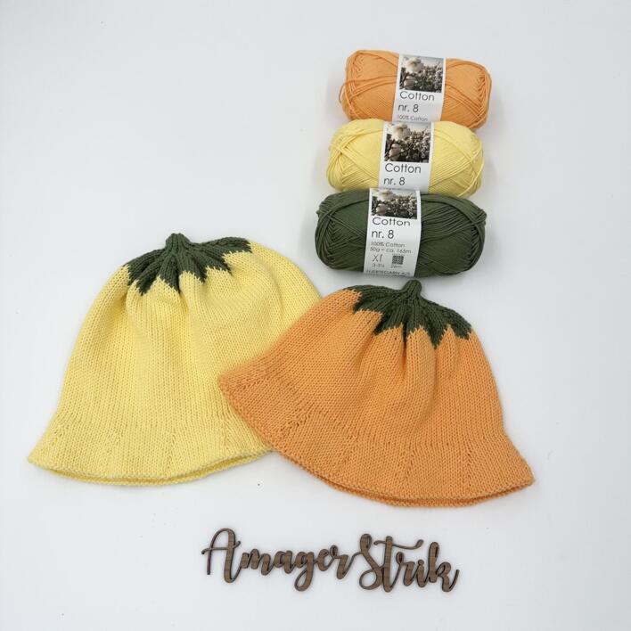 Opskrift til Appelsin/Citron bøllehat i Cotton nr. 8