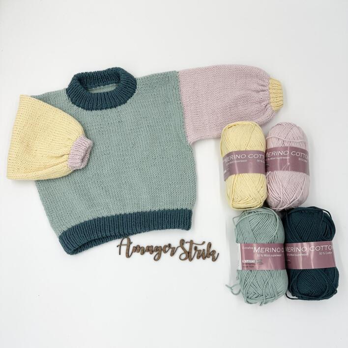 Strikkekits til farvelade sweater i Merino Cotton