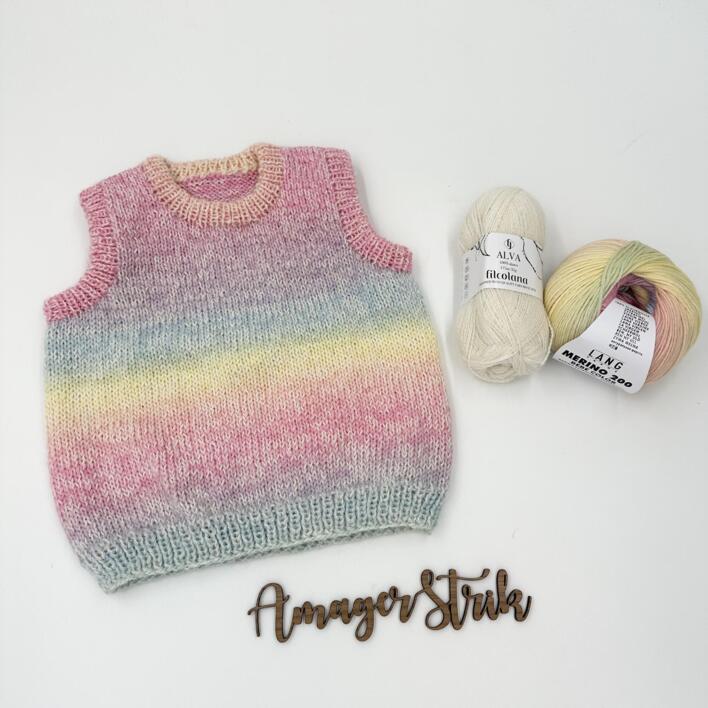 Strikkekits til Regnbue vest i Alva og Merino bébé